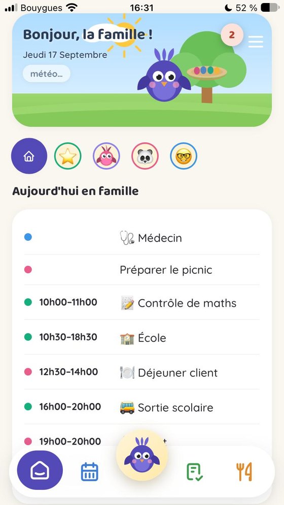 L'écran d'accueil de la famille